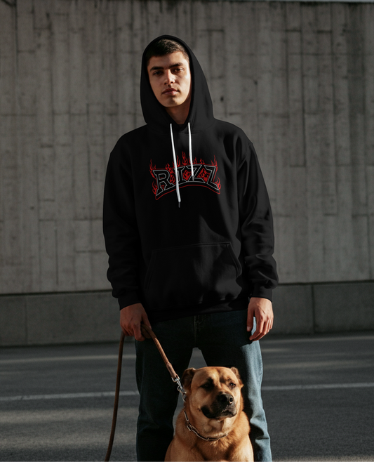 Elyair's "RIZZ" Flame Graphic Black  Men's Oversized Hoodie