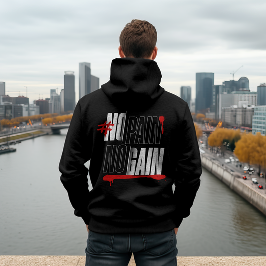 "No Pain No Gain" Oversized Unisex Trendy Drop-shoulder Black Hoodie