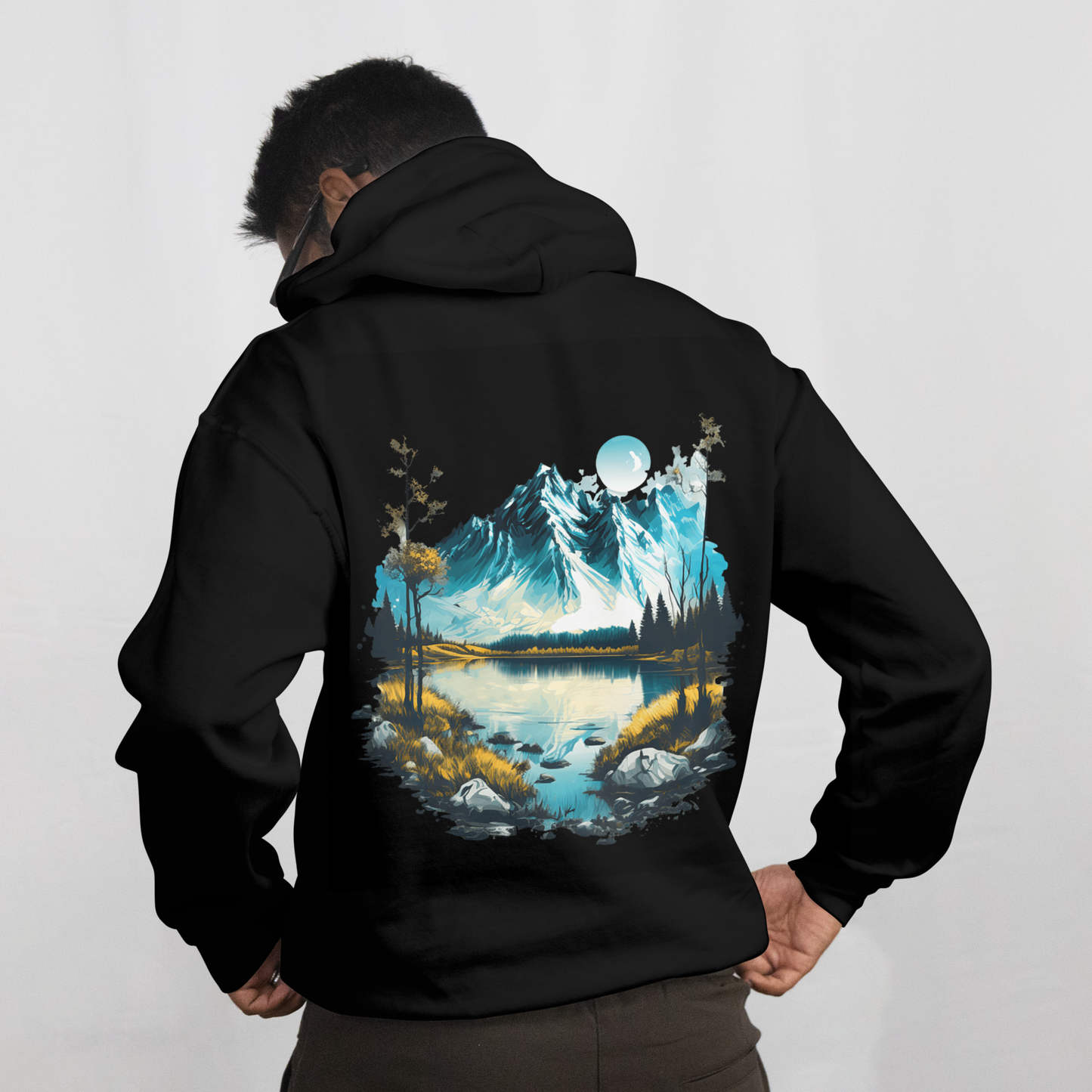 Alpine Serenity - Oversized Drop Shoulder Hoodie | Mountain Graphic Sweatshirt