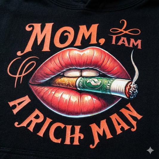 'Mom, I Am A Rich Man' Oversized Drop Shoulder Graphic  Hoodie