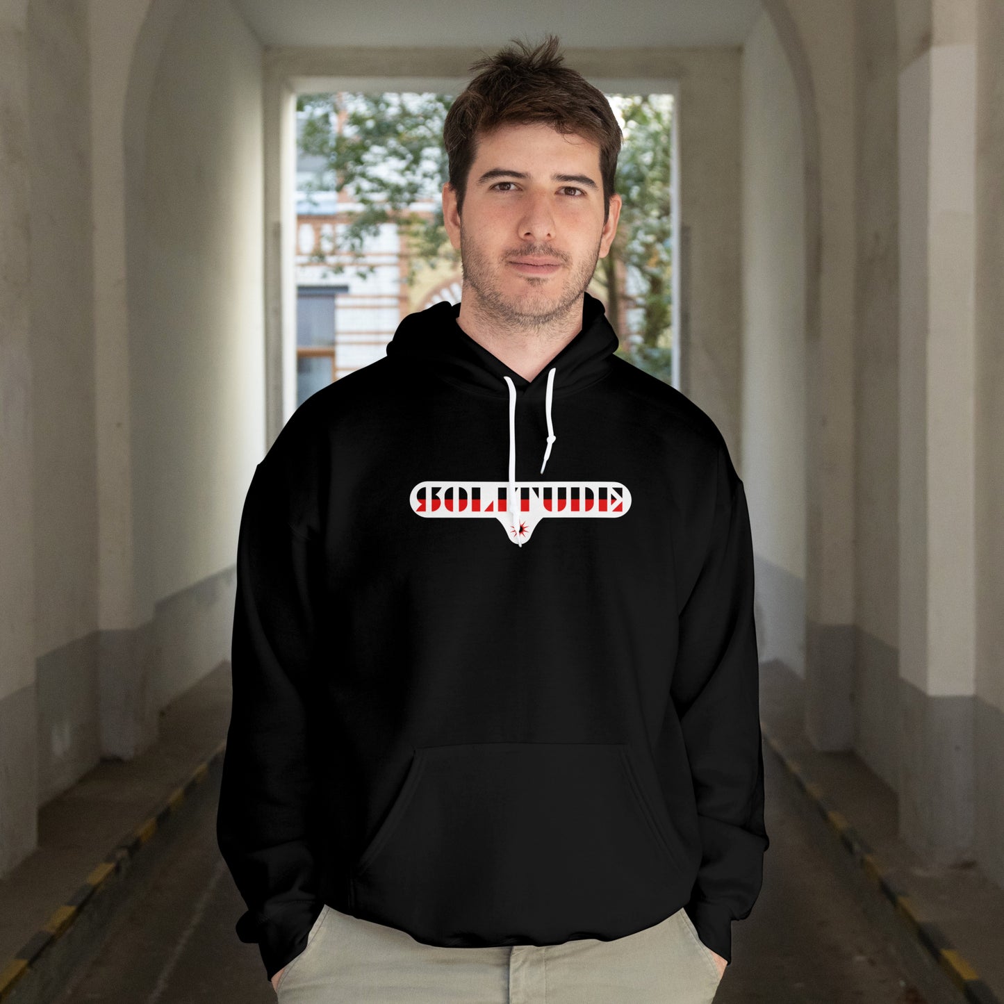 Solitude Graphic Hoodie | Red & Black Oversized Cotton Blend Sweatshirt