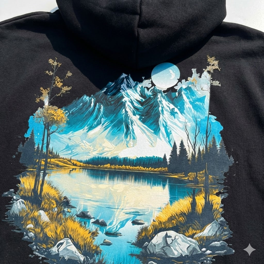 Alpine Serenity - Oversized Drop Shoulder Hoodie | Mountain Graphic Sweatshirt