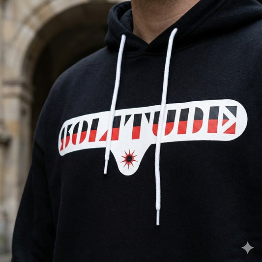 Solitude Graphic Hoodie | Red & Black Oversized Cotton Blend Sweatshirt